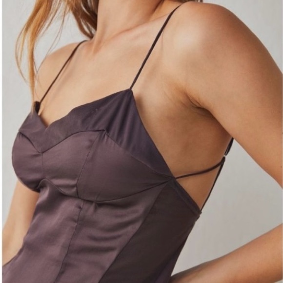 FREE PEOPLE City Cool Midi Slip Dress in Chocolate Merlot (NWT) Gorgeous! - Picture 3 of 5